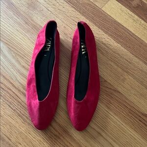 Zara Vibrant Red Suede Ballet Flats Size 41/10